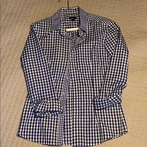 Blue & white checkered button down blouse